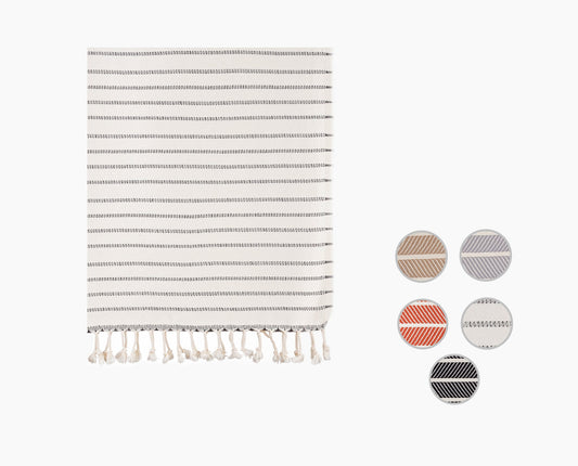Turkish cotton peshtemal with woven stripes and fringe