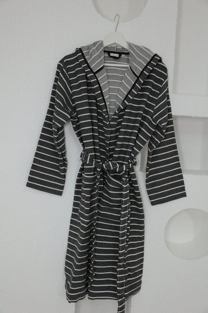 COTTON BLACK STRIPED BATHROBE image 0