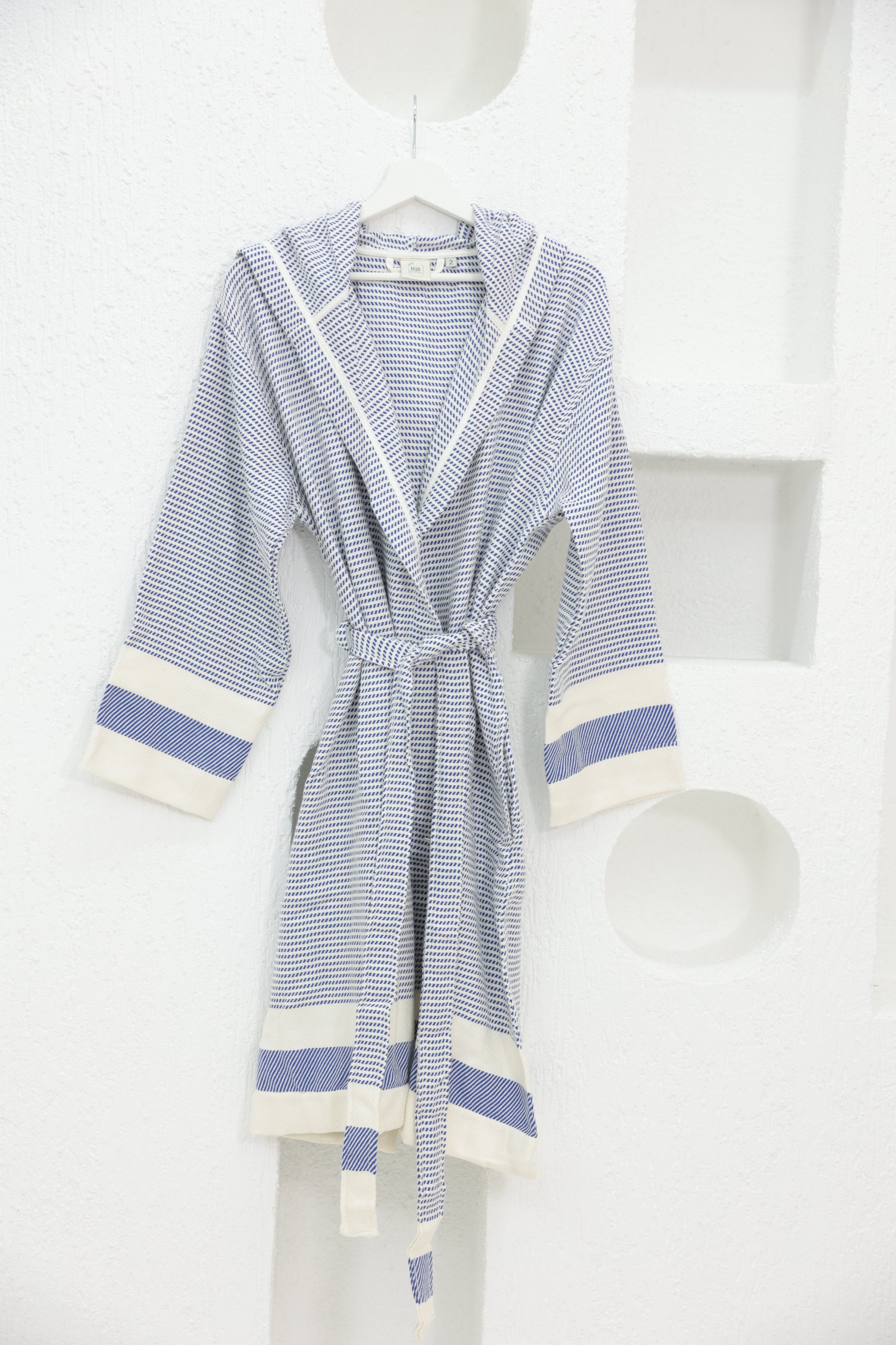 COTTON NAVY BLUE&WHITE BATHROBE image 0