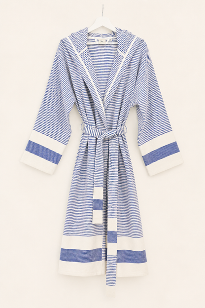 Cotton Navy Blue & White Bathrobe