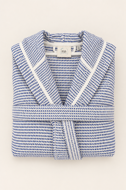 Cotton Navy Blue & White Bathrobe
