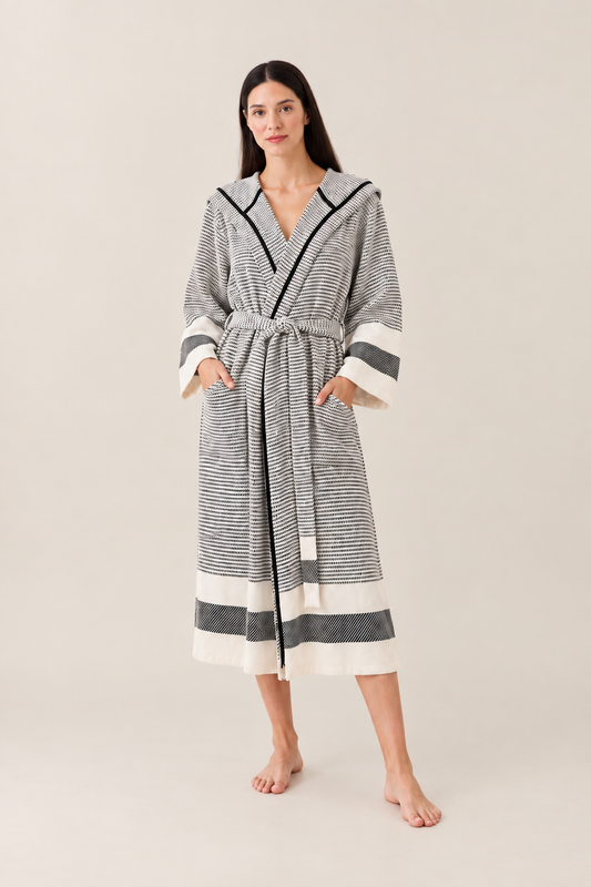 Cotton White & Black Bathrobe