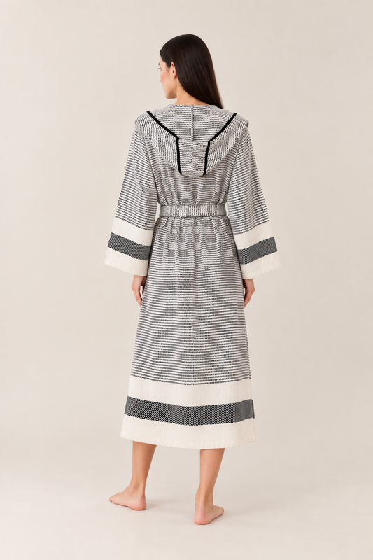 Cotton White & Black Bathrobe