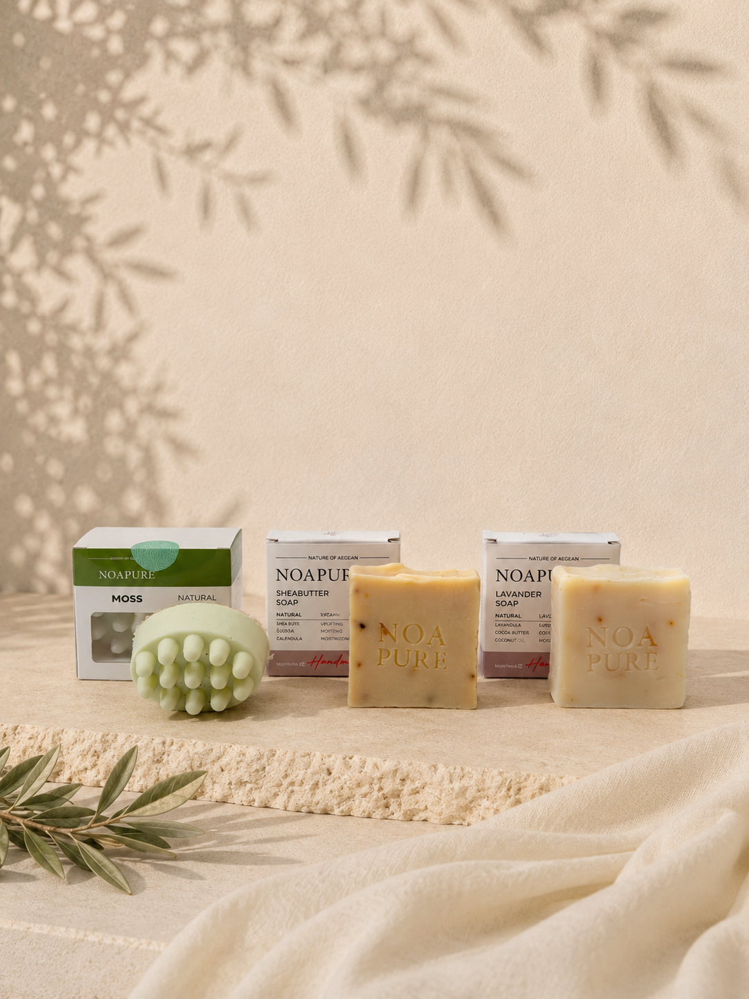 Nocturne Soap Bar Bundle – handmade soap trio gift bundle with Moss Olive, Shea Butter Papaya and Lavender bars | NoaPure