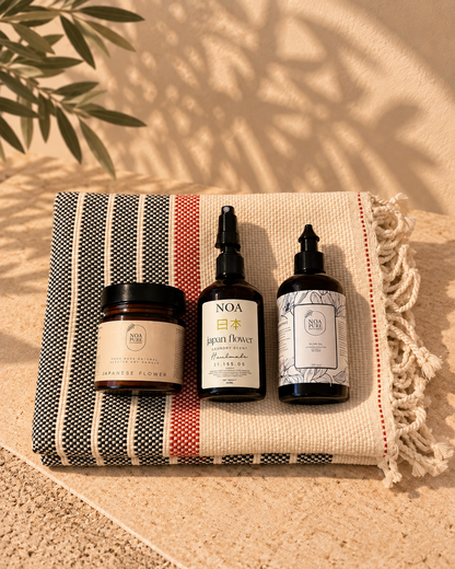 The Quiet Home Ritual – home and self-care gift set with candle, linen mist and Turkish cotton towel | NoaPure