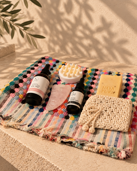 The Renewal Ritual – bath and skincare gift set with rose tonic, face oil, gua sha and soaps, view 2