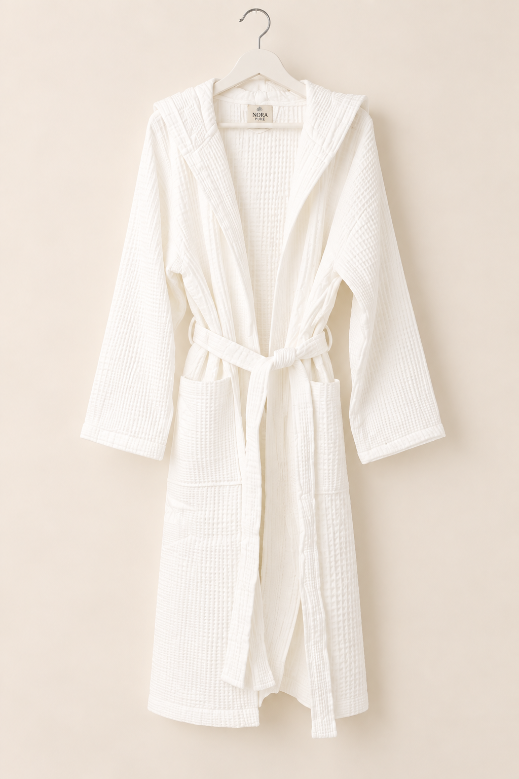 Waffle White Bathrobe – lightweight 100% cotton waffle bathrobe, view 5