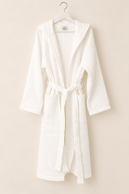 Waffle White Bathrobe – lightweight 100% cotton waffle bathrobe, view 5