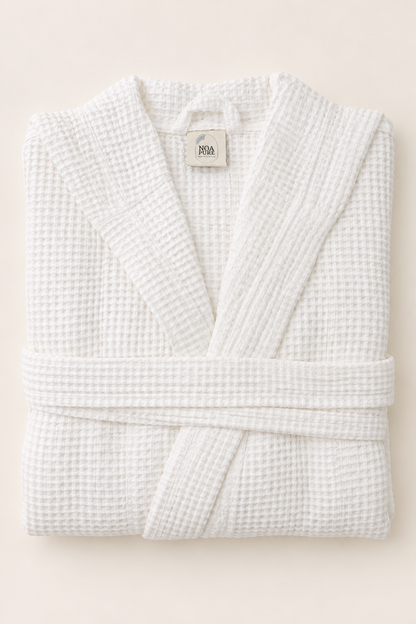 Waffle White Bathrobe – lightweight 100% cotton waffle bathrobe, view 6