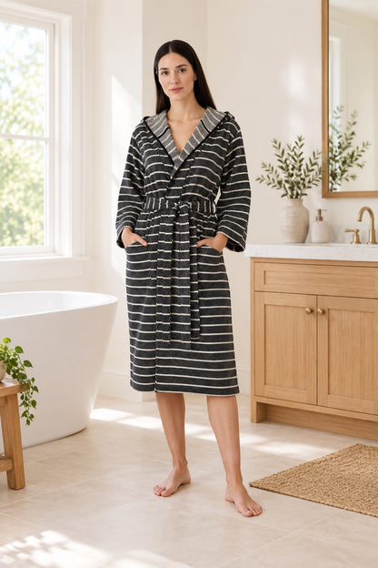 Cotton Black Striped Bathrobe