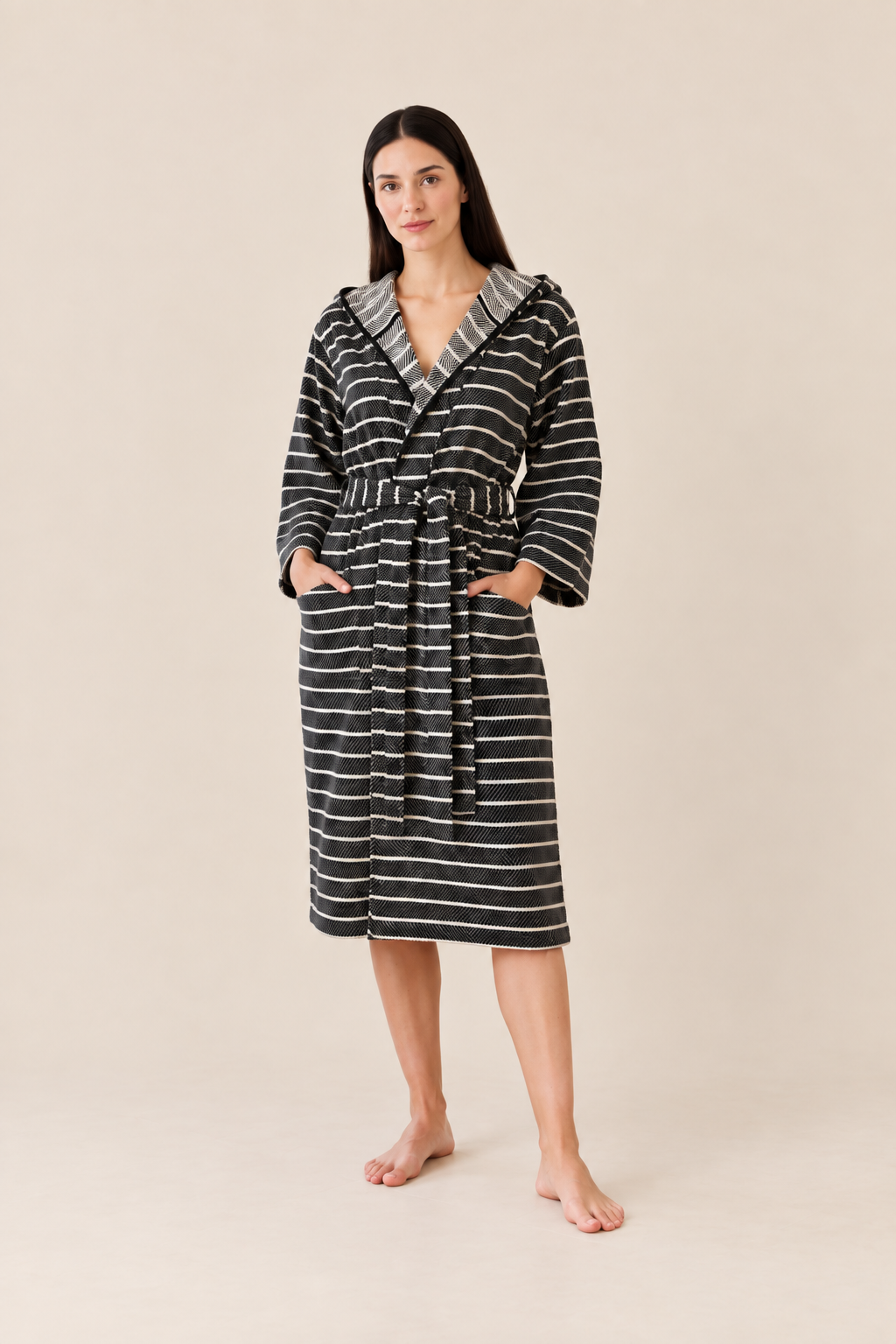 Cotton Black Striped Bathrobe