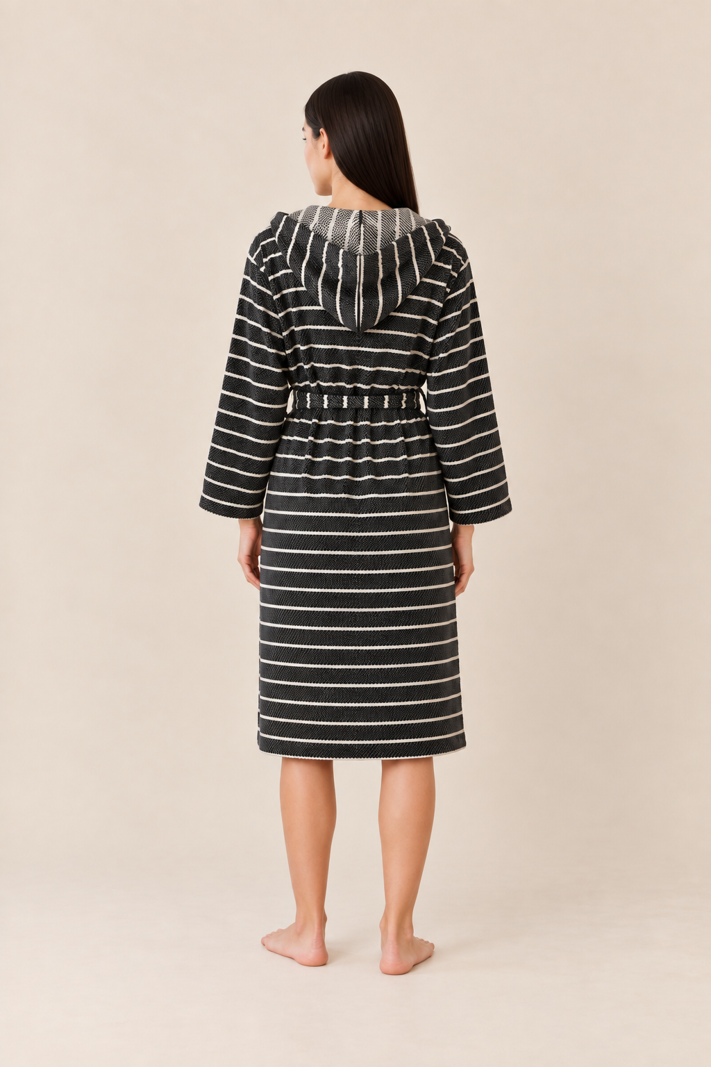 Cotton Black Striped Bathrobe
