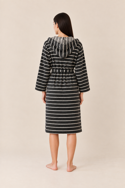 Cotton Black Striped Bathrobe