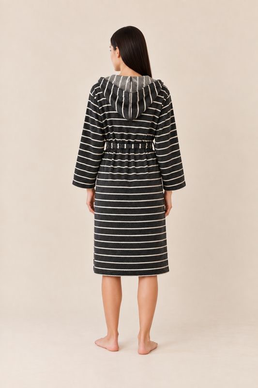 Cotton Black Striped Bathrobe