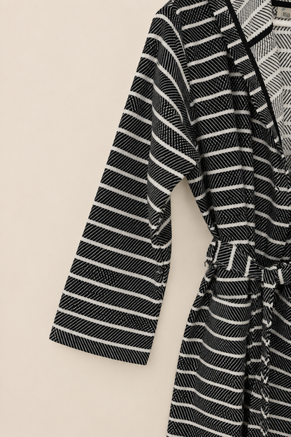Cotton Black Striped Bathrobe