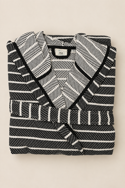 Cotton Black Striped Bathrobe