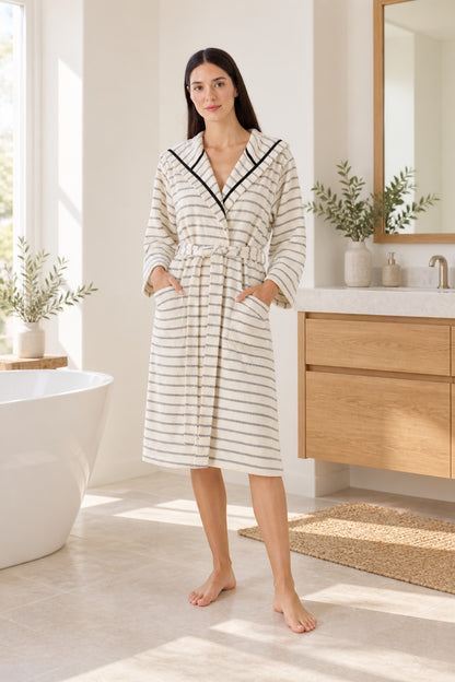 Cotton Black & White Bathrobe – bathrobe handmade from 100% Turkish cotton with natural dyes, view 7