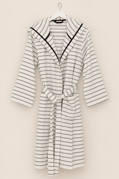 Cotton Black & White Bathrobe – bathrobe handmade from 100% Turkish cotton with natural dyes, view 3