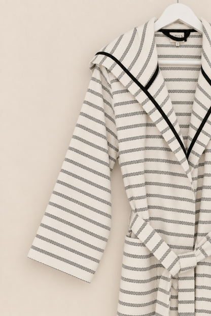 Cotton Black & White Bathrobe – bathrobe handmade from 100% Turkish cotton with natural dyes, view 5