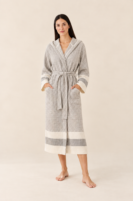 Cotton Gray & White Bathrobe