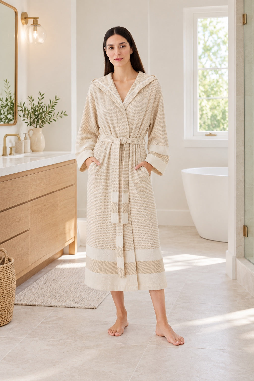Cotton Yellow & White Bathrobe