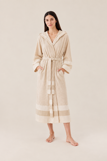 Cotton Yellow & White Bathrobe