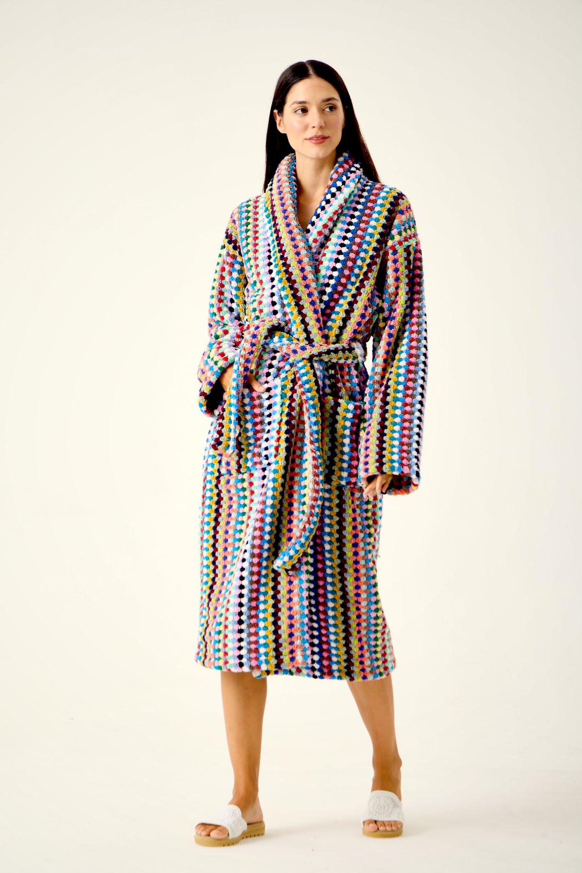Multicolor Mosaic Bathrobe in 100% Turkish cotton, product detail photograph, view 3