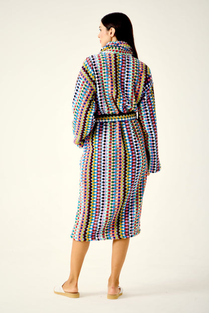 Mosaic Bathrobe in multicolor 100% Turkish cotton, product photograph, view 5