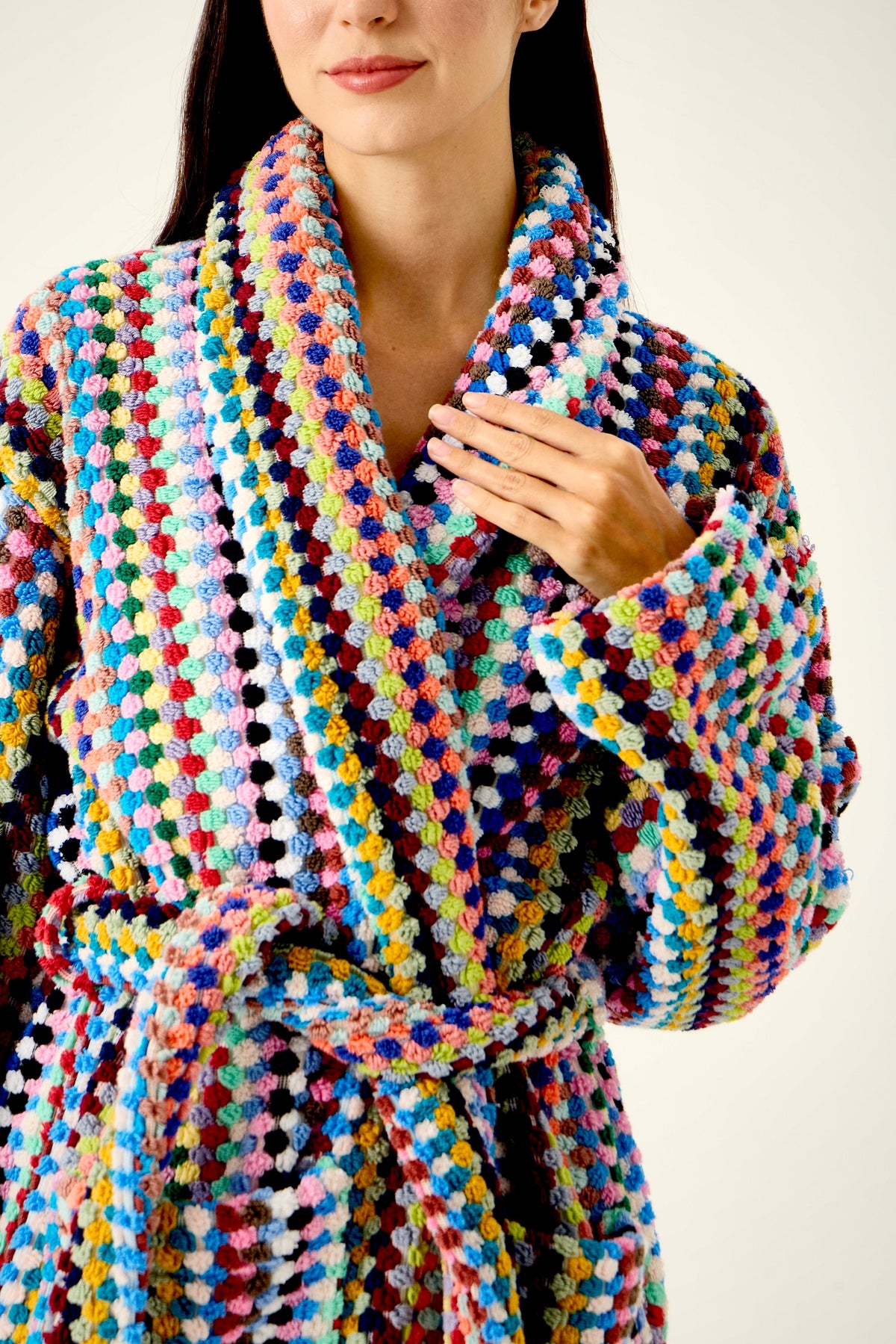 Mosaic Bathrobe in multicolor 100% Turkish cotton, product photograph, view 7