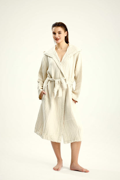 Muslin Beige Bathrobe – lightweight muslin cotton bathrobe, view 3