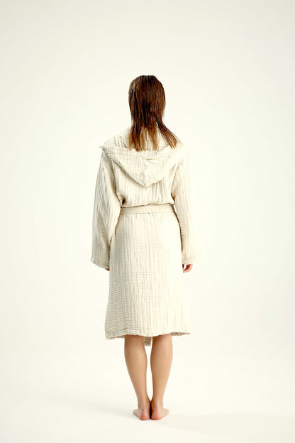 Muslin Beige Bathrobe – lightweight muslin cotton bathrobe, view 5