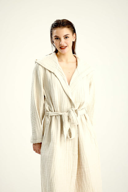 Muslin Beige Bathrobe – lightweight muslin cotton bathrobe, view 6