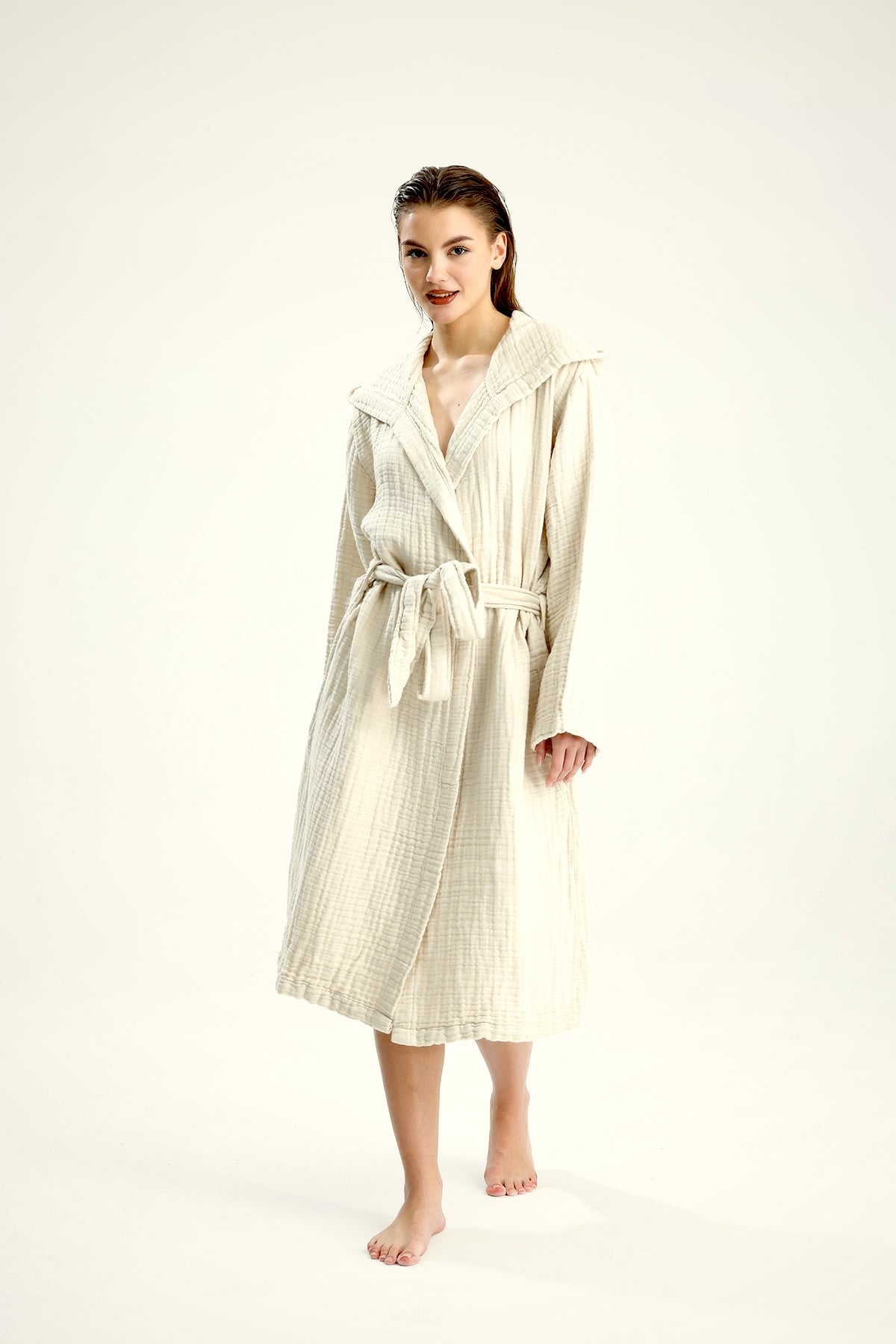 Muslin Beige Bathrobe – lightweight muslin cotton bathrobe, view 7