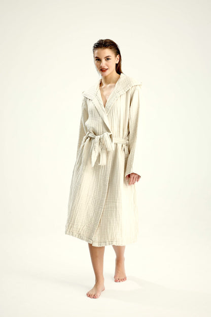 Muslin Beige Bathrobe – lightweight muslin cotton bathrobe, view 7