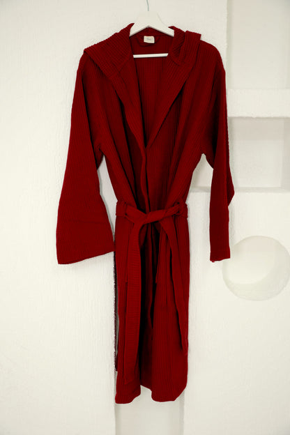 Waffle Claret Red Bathrobe