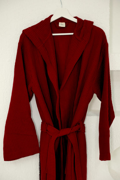 Waffle Claret Red Bathrobe