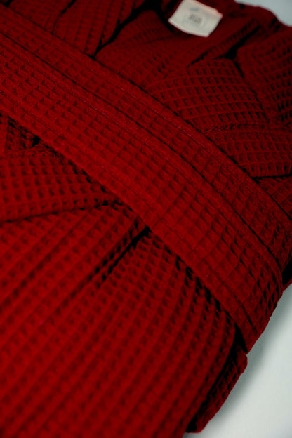 Waffle Claret Red Bathrobe