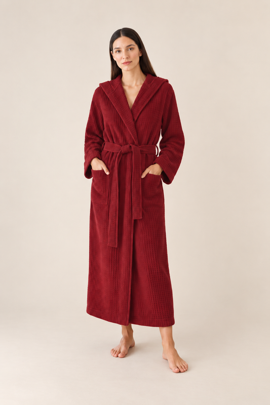 Waffle Claret Red Bathrobe