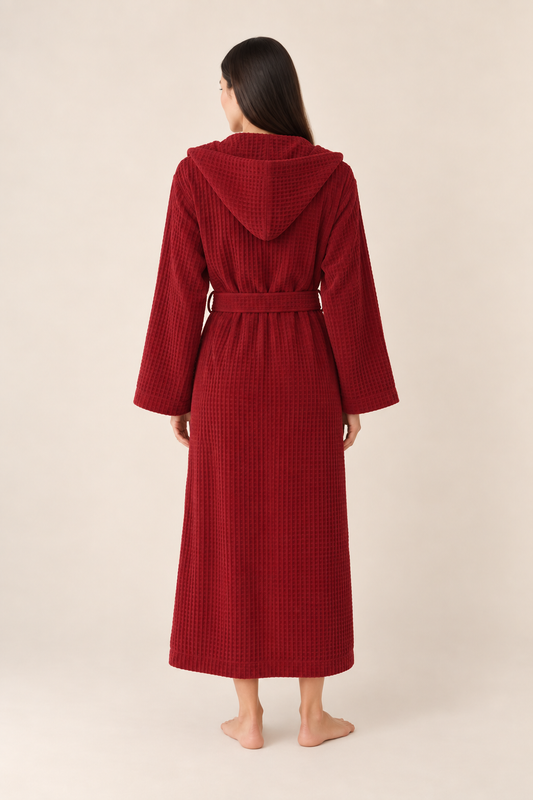 Waffle Claret Red Bathrobe